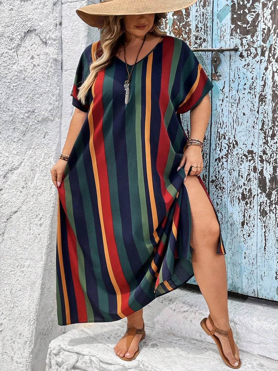 Vestido largo de playa midi con estampado de limones por todas partes y lazos laterales