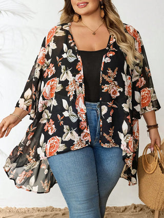 Cardigan largo negro casual y amplio de encaje para mujeres,