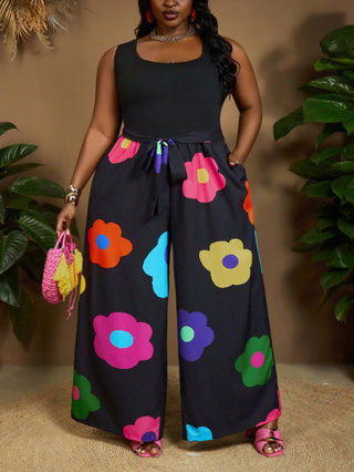 Tuta casual con estampado y patchwork, tallas grandes