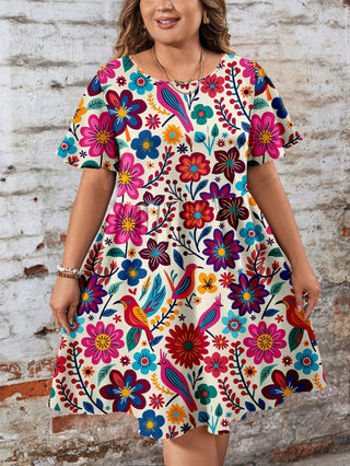 Vestido chemisier casual con cuello de volantes, tallas cómodas, vacaciones Hoho