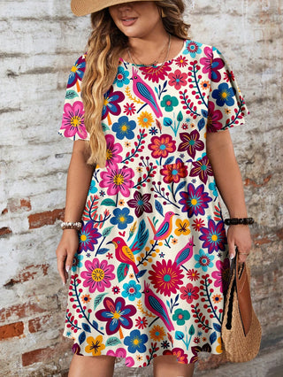 Vestido chemisier casual con cuello de volantes, tallas cómodas, vacaciones Hoho