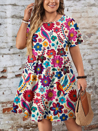 Vestido chemisier casual con cuello de volantes, tallas cómodas, vacaciones Hoho