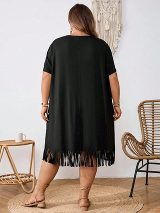 Vestido de color sólido para mujer con dobladillo desflecado de talla grande