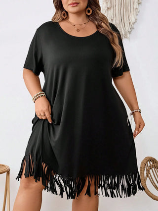 Vestido de color sólido para mujer con dobladillo desflecado de talla grande