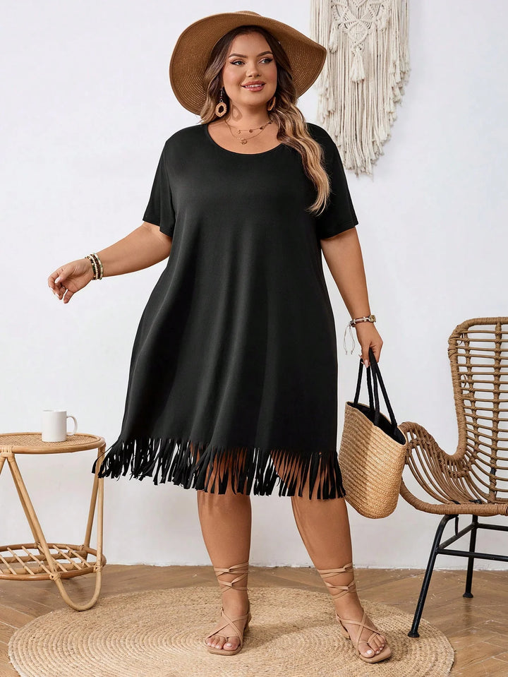 Vestido de color sólido para mujer con dobladillo desflecado de talla grande