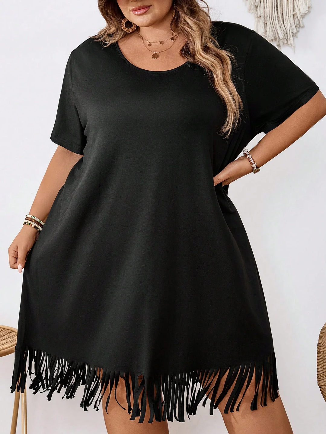 Vestido de color sólido para mujer con dobladillo desflecado de talla grande