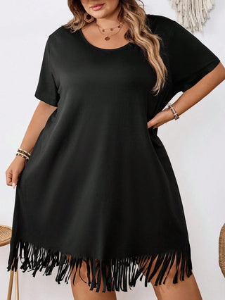 Vestido de color sólido para mujer con dobladillo desflecado de talla grande