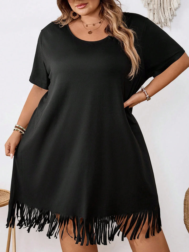 Vestido de color sólido para mujer con dobladillo desflecado de talla grande