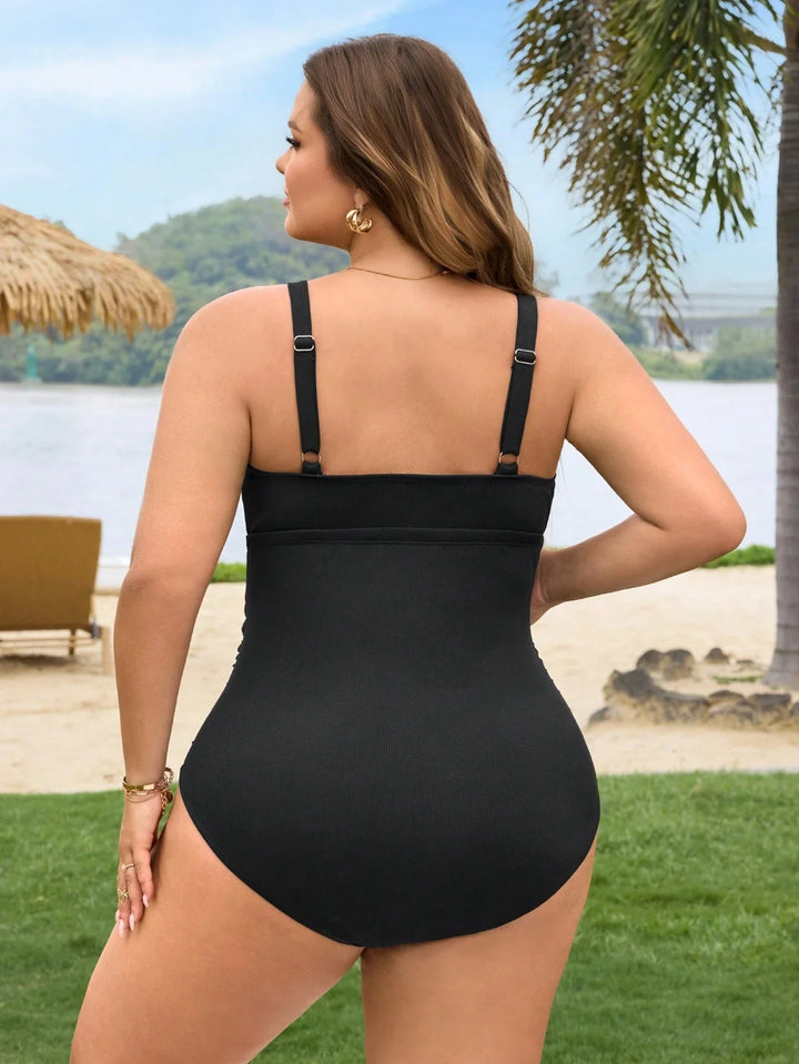 Traje de baño entero de canalé para mujeres de tallas grandes, traje de baño sexy para vacaciones en la playa