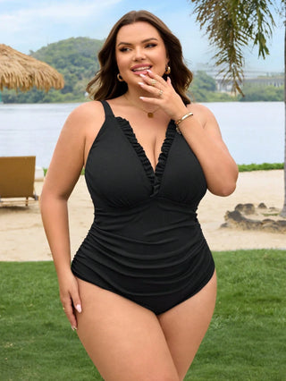 Traje de baño entero de canalé para mujeres de tallas grandes, traje de baño sexy para vacaciones en la playa