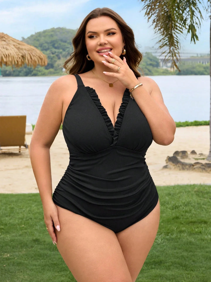 Traje de baño entero de canalé para mujeres de tallas grandes, traje de baño sexy para vacaciones en la playa