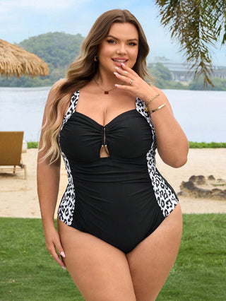 Bañador de una pieza de verano con diseño de gran tamaño para mujeres, con estampado y bordado