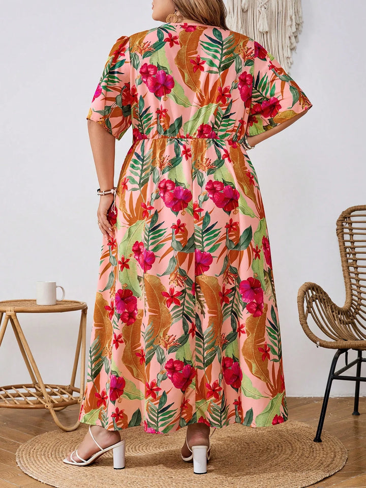 Vestido largo con estampado floral tallas grandes, vestido elegante y a la moda