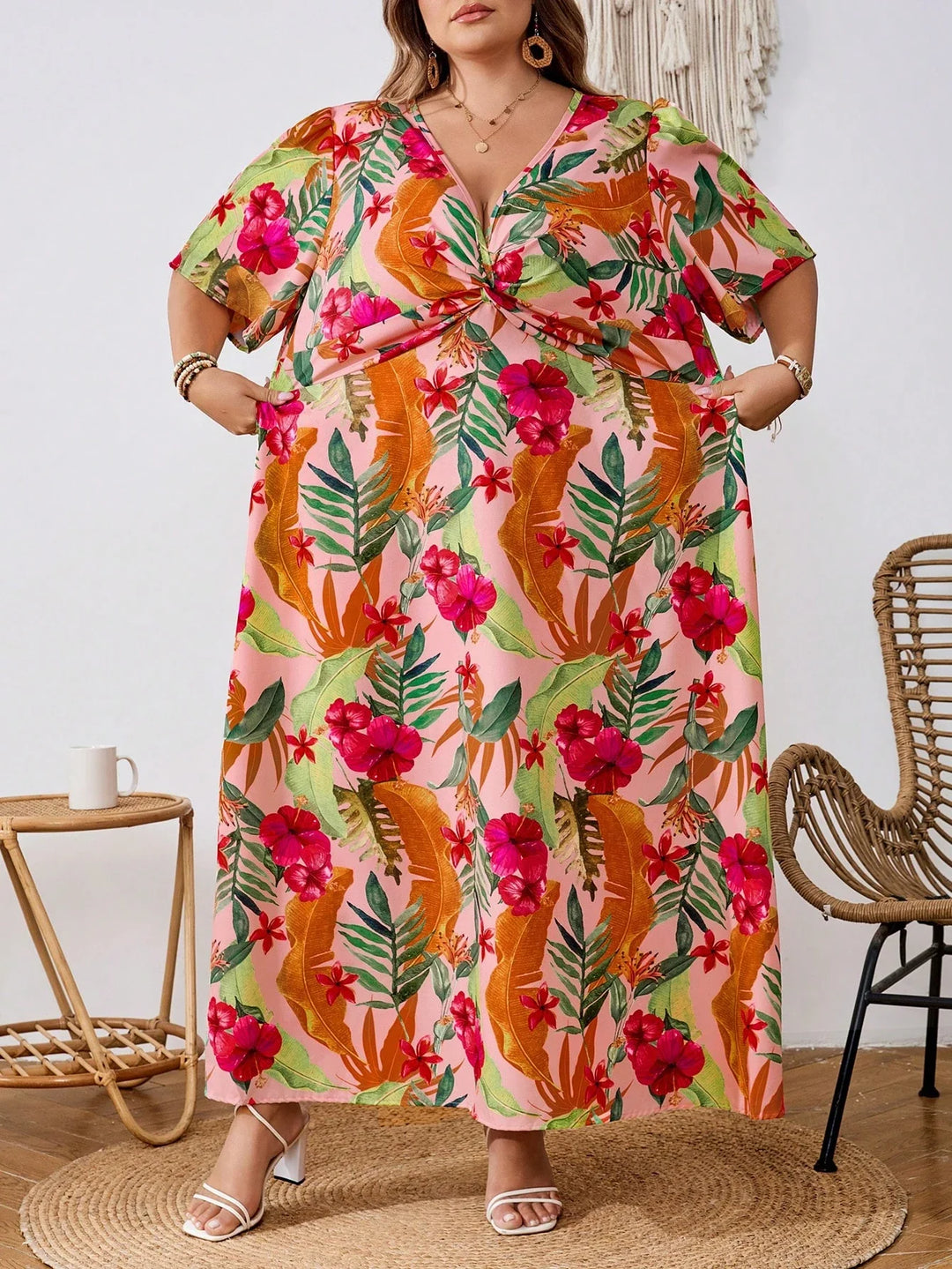 Vestido largo con estampado floral tallas grandes, vestido elegante y a la moda
