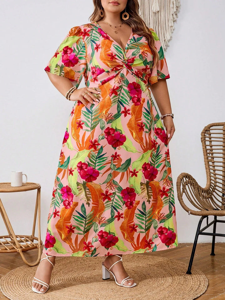 Vestido largo con estampado floral tallas grandes, vestido elegante y a la moda