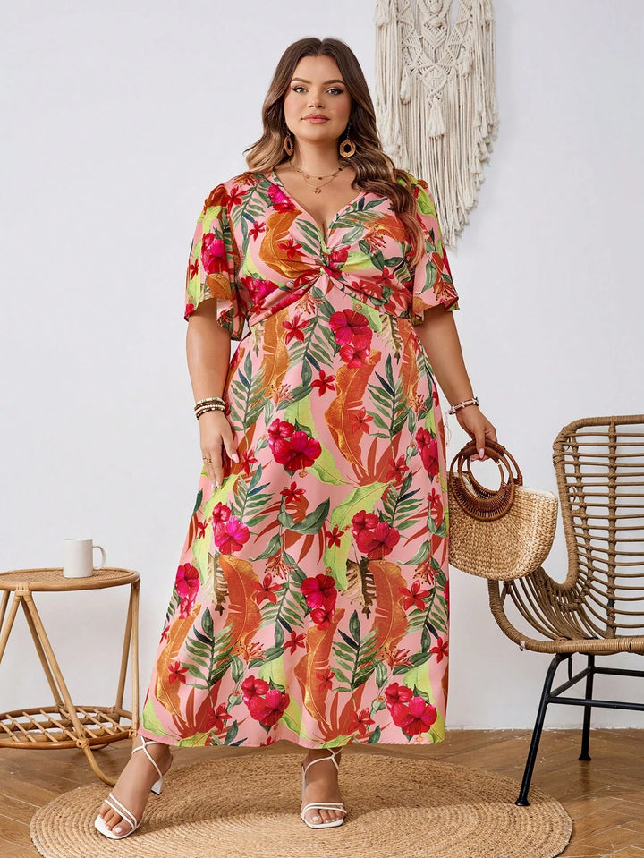 Vestido largo con estampado floral tallas grandes, vestido elegante y a la moda