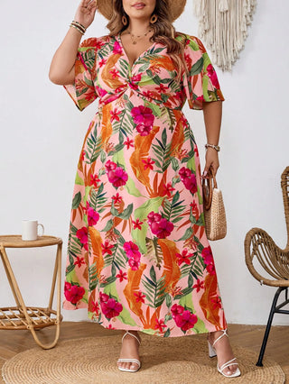 Vestido largo con estampado floral tallas grandes, vestido elegante y a la moda