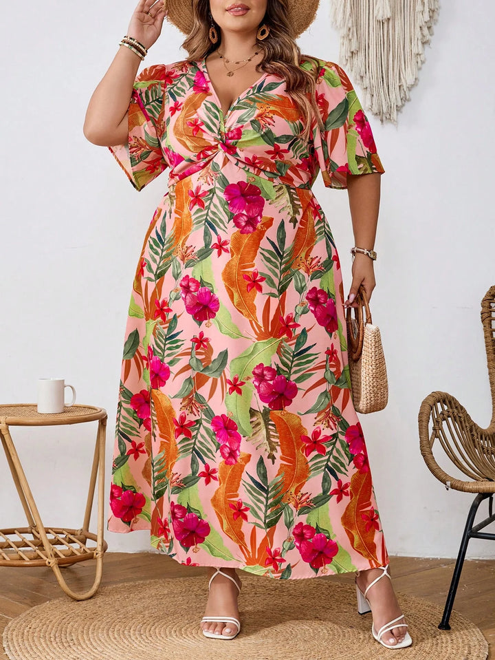 Vestido largo con estampado floral tallas grandes, vestido elegante y a la moda