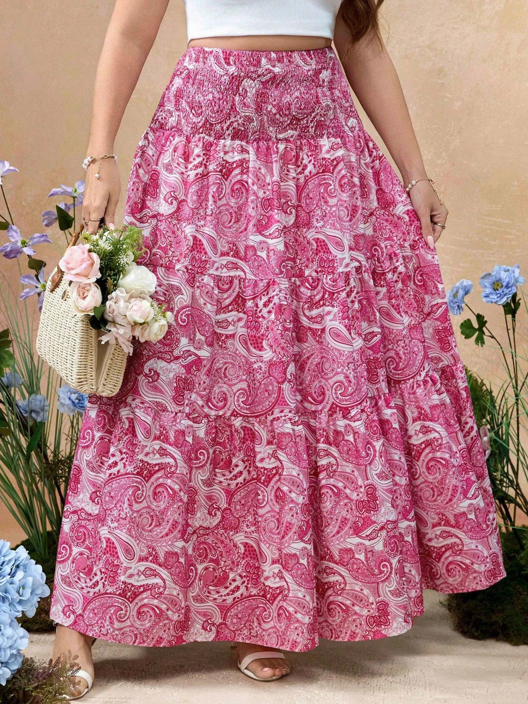 Vestido casual cómodo y romántico con estampado floral, estilo resort, de talla grande