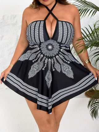 Tankini de baño para mujer con estampado botánico y tirantes cruzados, adecuado para las vacaciones de verano en la playa en tallas cómodas