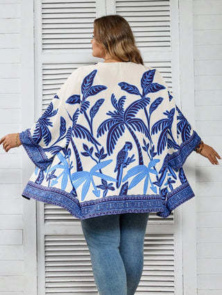 Ropa casual de grandes tamaños para mujer con estampado de palmeras, estilo vintage, camisa abierta en el frente, adecuada para playa, vacaciones, graduación, té u otras ocasiones