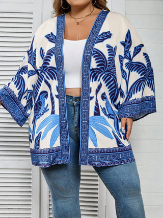 Ropa casual de grandes tamaños para mujer con estampado de palmeras, estilo vintage, camisa abierta en el frente, adecuada para playa, vacaciones, graduación, té u otras ocasiones
