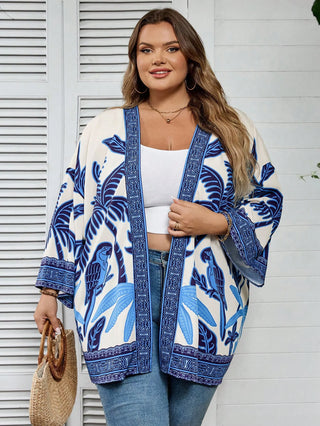 Ropa casual de grandes tamaños para mujer con estampado de palmeras, estilo vintage, camisa abierta en el frente, adecuada para playa, vacaciones, graduación, té u otras ocasiones