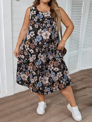 Vestido casual de vacaciones estilo retro con flores, línea A, sin mangas