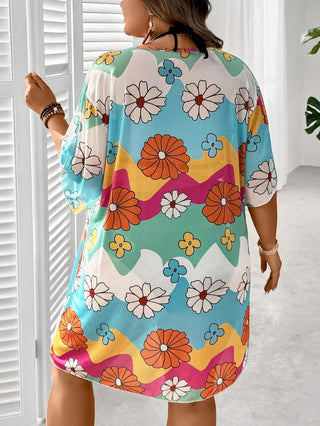 Vestido de cobertura en red translúcida con abertura lateral, para tallas curvy, sin bikini, adecuado para playa, vacaciones, graduación, fiesta de té y otros eventos de verano para mujeres