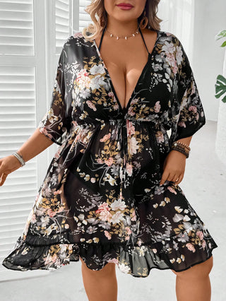Vestido con estampado floral, con lazo delantero y volantes