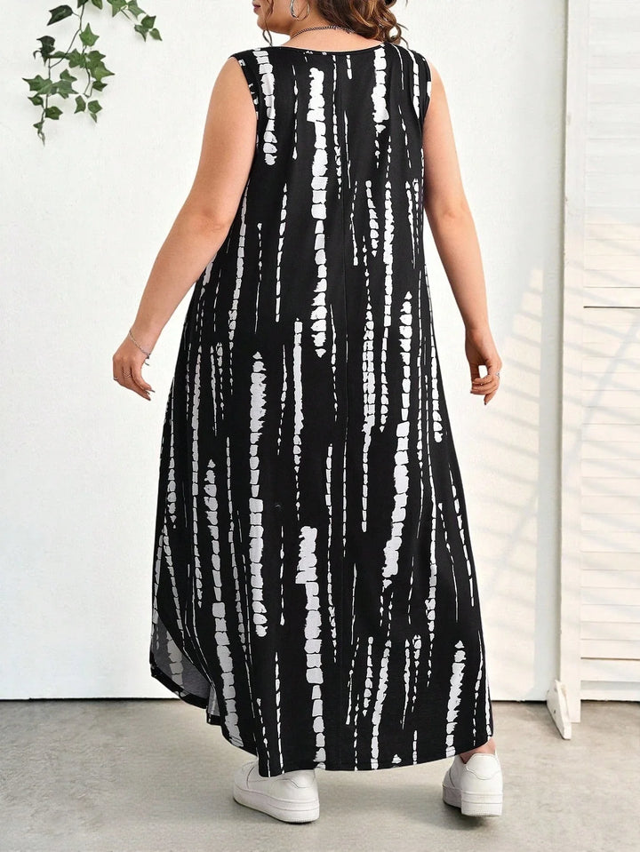 Vestido casual elegante de mujer con escote en V, sin mangas, con dobladillo, cinturón