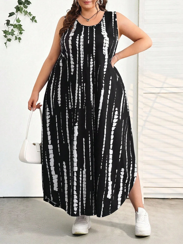 Vestido casual elegante de mujer con escote en V, sin mangas, con dobladillo, cinturón