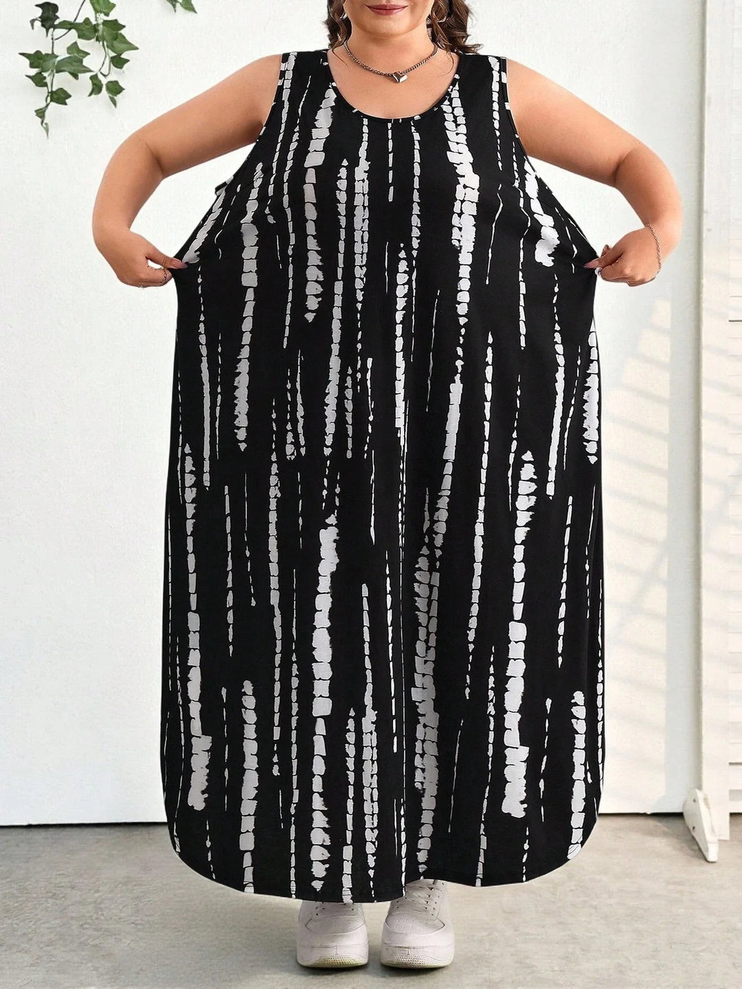 Vestido casual elegante de mujer con escote en V, sin mangas, con dobladillo, cinturón