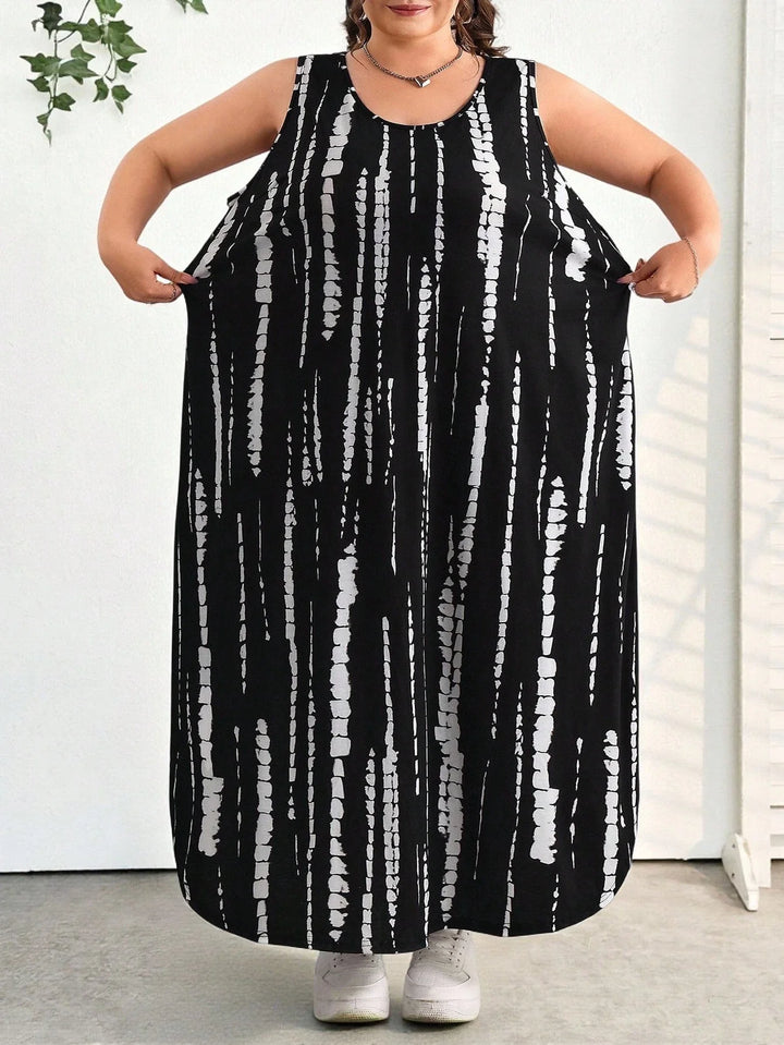 Vestido casual elegante de mujer con escote en V, sin mangas, con dobladillo, cinturón