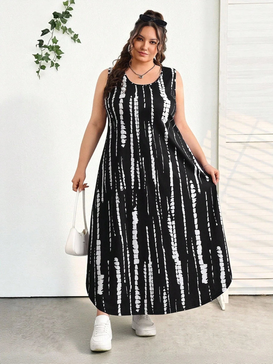 Vestido casual elegante de mujer con escote en V, sin mangas, con dobladillo, cinturón
