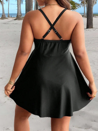 Traje de baño de verano talla grande para mujer, traje de una pieza negro con fruncidos y lazo delantero, set burkini para vacaciones en la playa