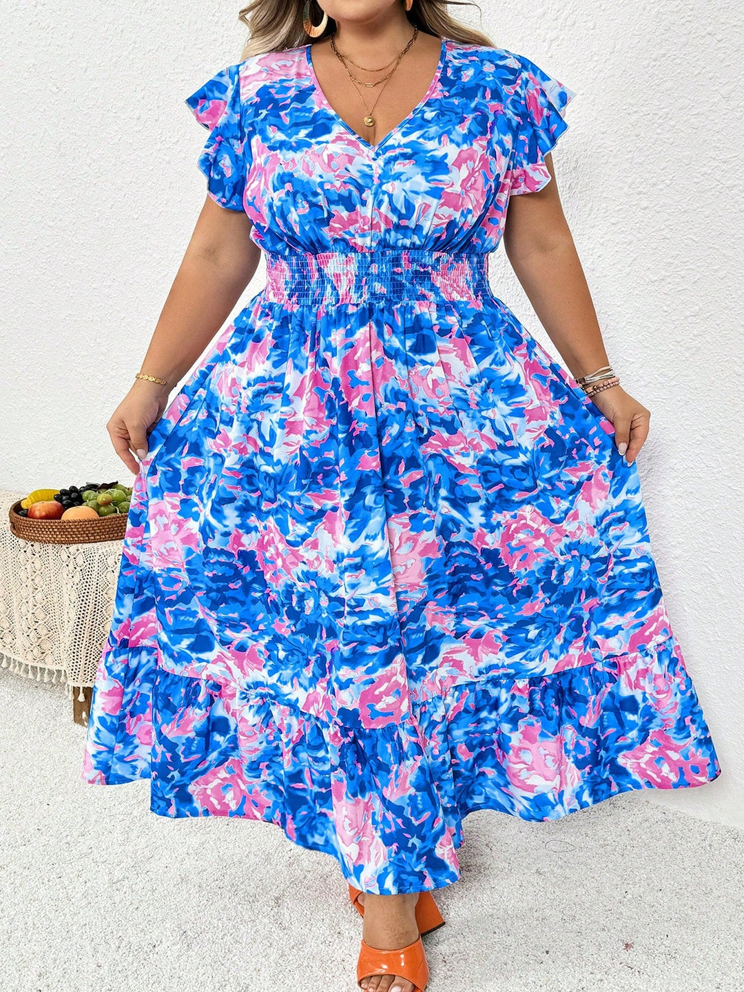 Vestido largo de mujer con estampado floral, talla curvy, vestido largo de verano con diseño floral tropical