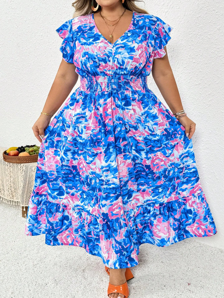 Vestido largo de mujer con estampado floral, talla curvy, vestido largo de verano con diseño floral tropical