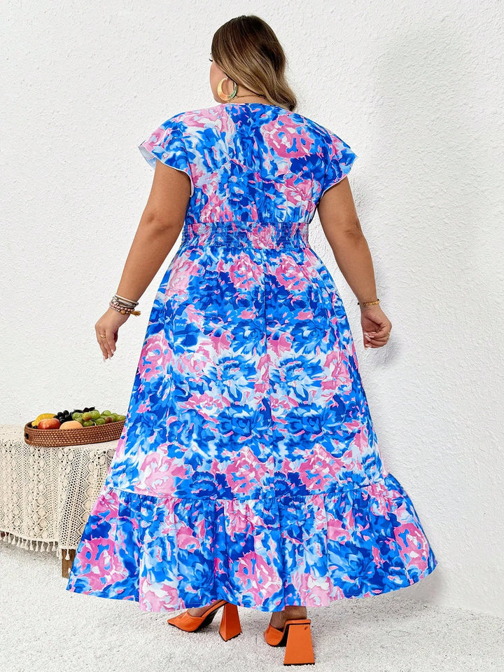 Vestido largo de mujer con estampado floral, talla curvy, vestido largo de verano con diseño floral tropical