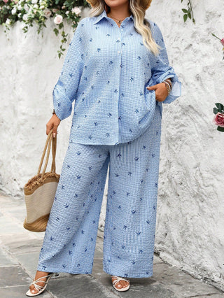 Conjunto de mujer oversize de 2 piezas, casual minimalista, con estampado de lazo y rayas, top y pantalones, para el verano