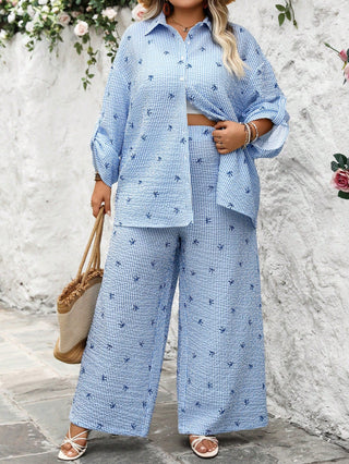 Conjunto de mujer oversize de 2 piezas, casual minimalista, con estampado de lazo y rayas, top y pantalones, para el verano