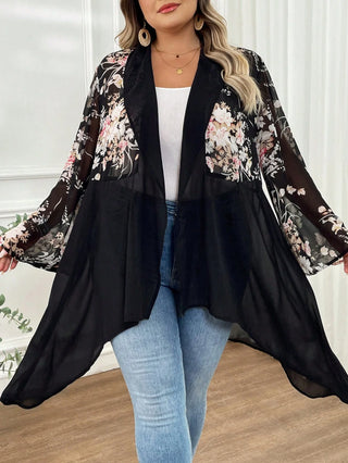 Cárdigan kimono en chiffon con flores y mangas largas, de talla cómoda, en estilo resort/concierto/Pascua/campo/oeste/bohemio para mujer