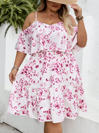 Vestido de vacaciones con estampado floral, sin tirantes, de manga corta, para tallas grandes, adecuado para vacaciones en la playa/campo, atuendo de playa