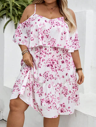 Vestido de vacaciones con estampado floral, sin tirantes, de manga corta, para tallas grandes, adecuado para vacaciones en la playa/campo, atuendo de playa