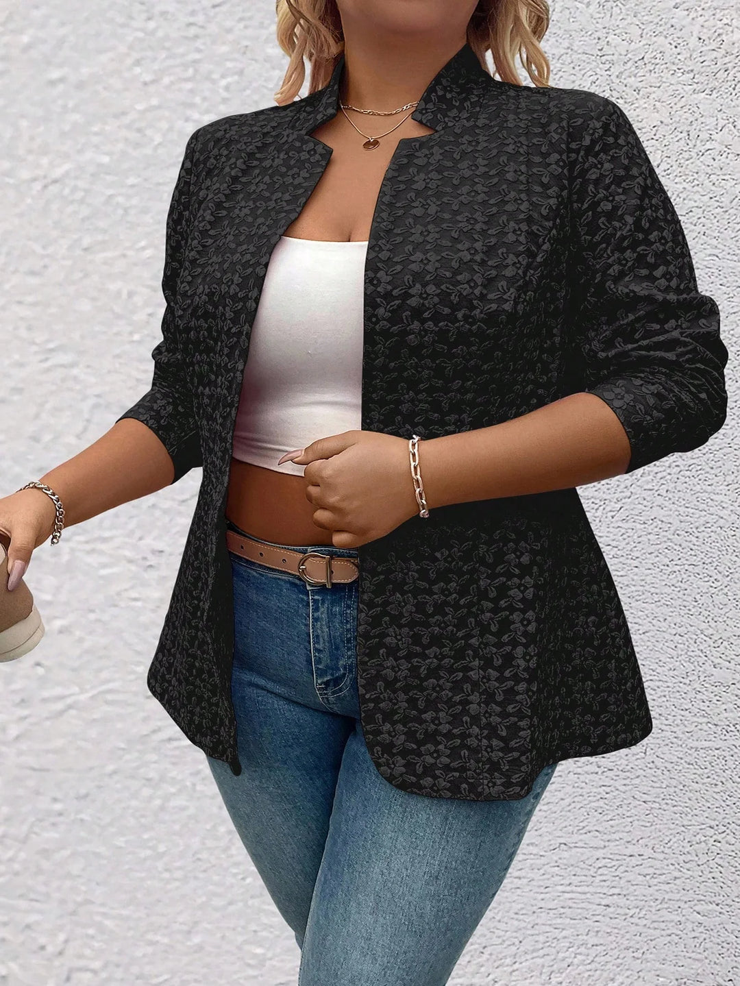 Blazer casual/empresarial en jacquard de manga larga para mujeres de talla cómoda