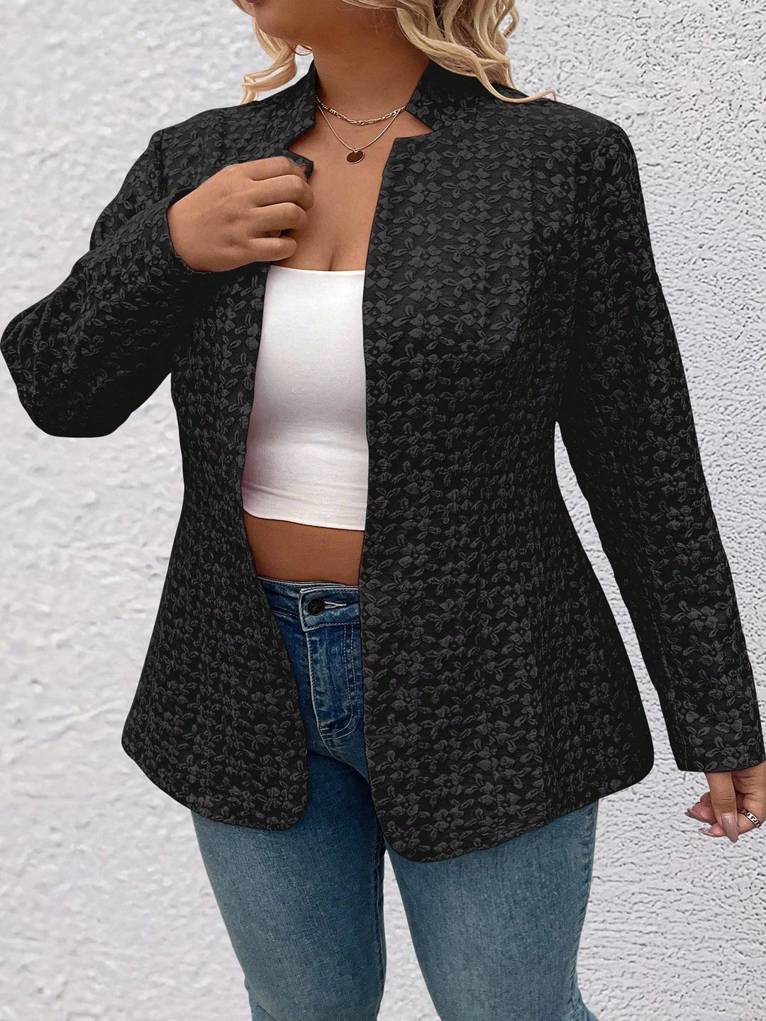 Blazer casual/empresarial en jacquard de manga larga para mujeres de talla cómoda