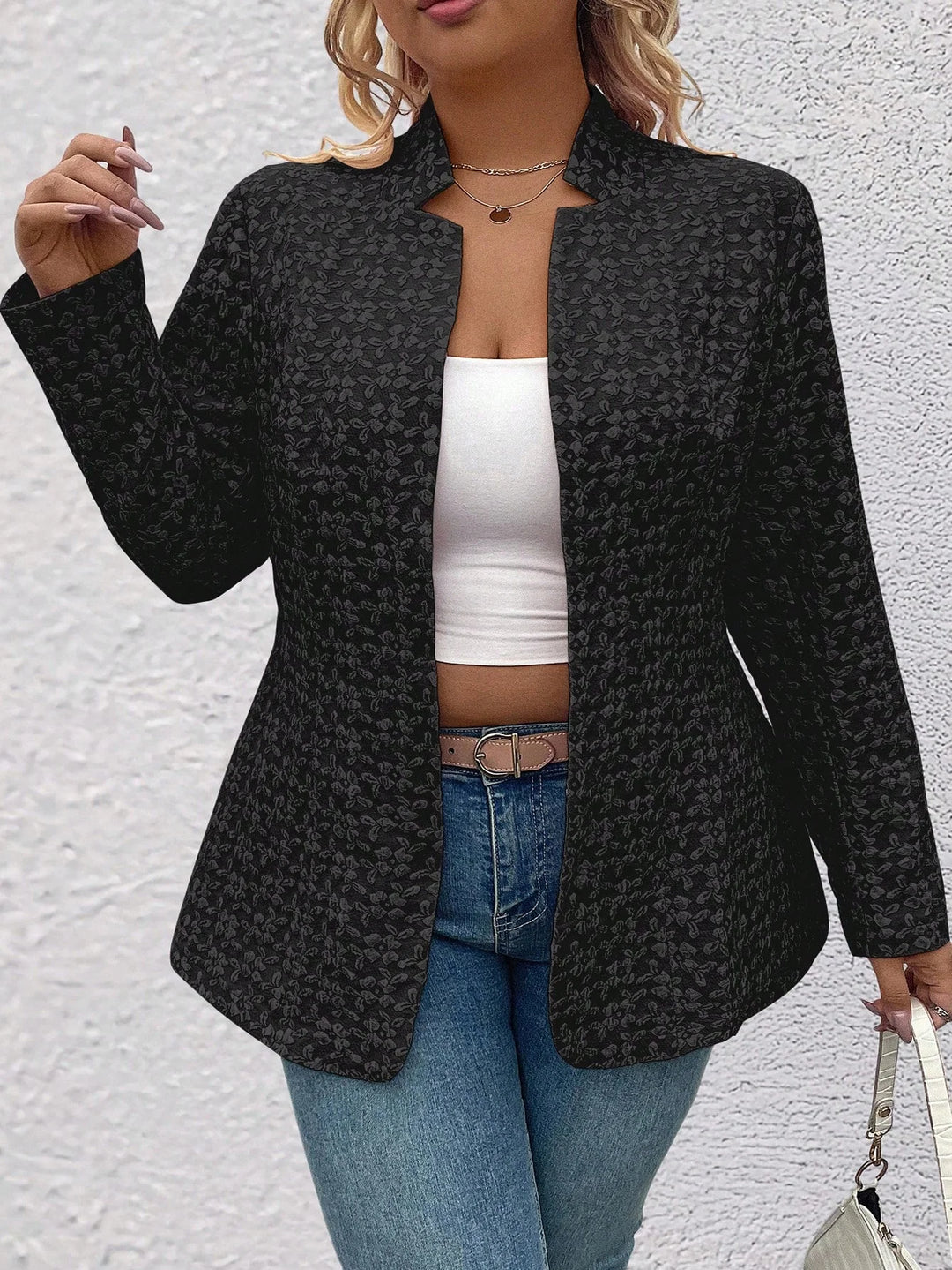 Blazer casual/empresarial en jacquard de manga larga para mujeres de talla cómoda
