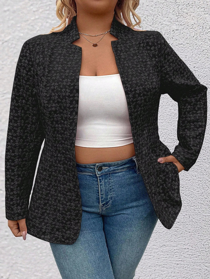 Blazer casual/empresarial en jacquard de manga larga para mujeres de talla cómoda