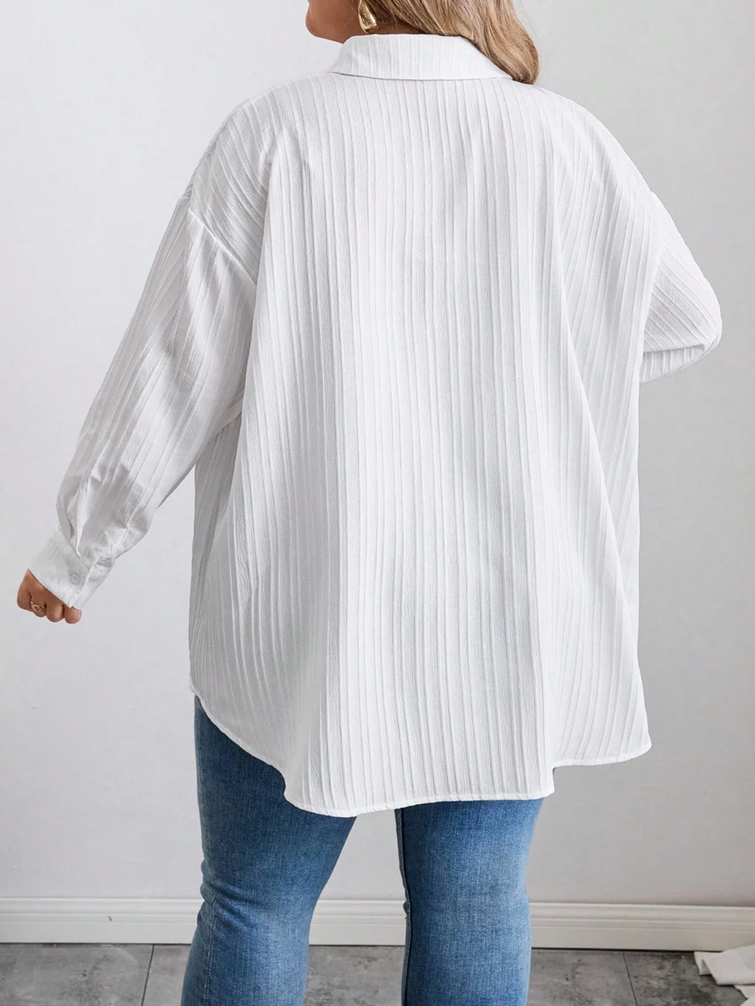Blusa larga, casual, de manga larga, con textura blanca, para el otoño, tallas oversize
