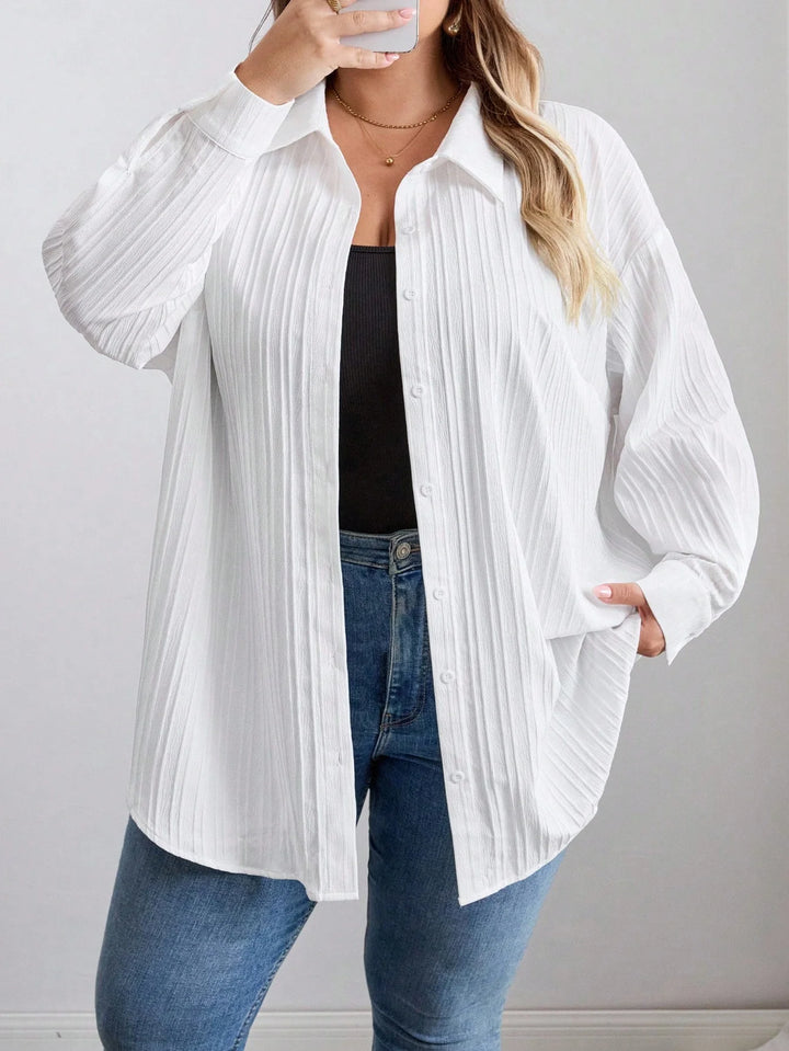 Blusa larga, casual, de manga larga, con textura blanca, para el otoño, tallas oversize